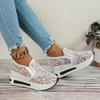 Lace Floral Embroidered Slip On Platform Wedge Shoes Lightweight Breathable Mesh Upper Casual Walking Sneakers for Women