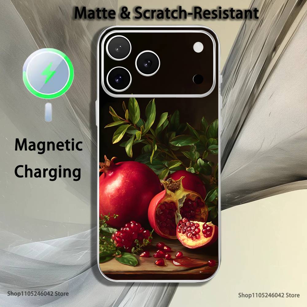 

Cute pomegranate For iPhone 17,16,15,14,13,12,11,Pro,Max,Plus Magnetic Wireless Charging Transparent White Phone Case iPhone12mini