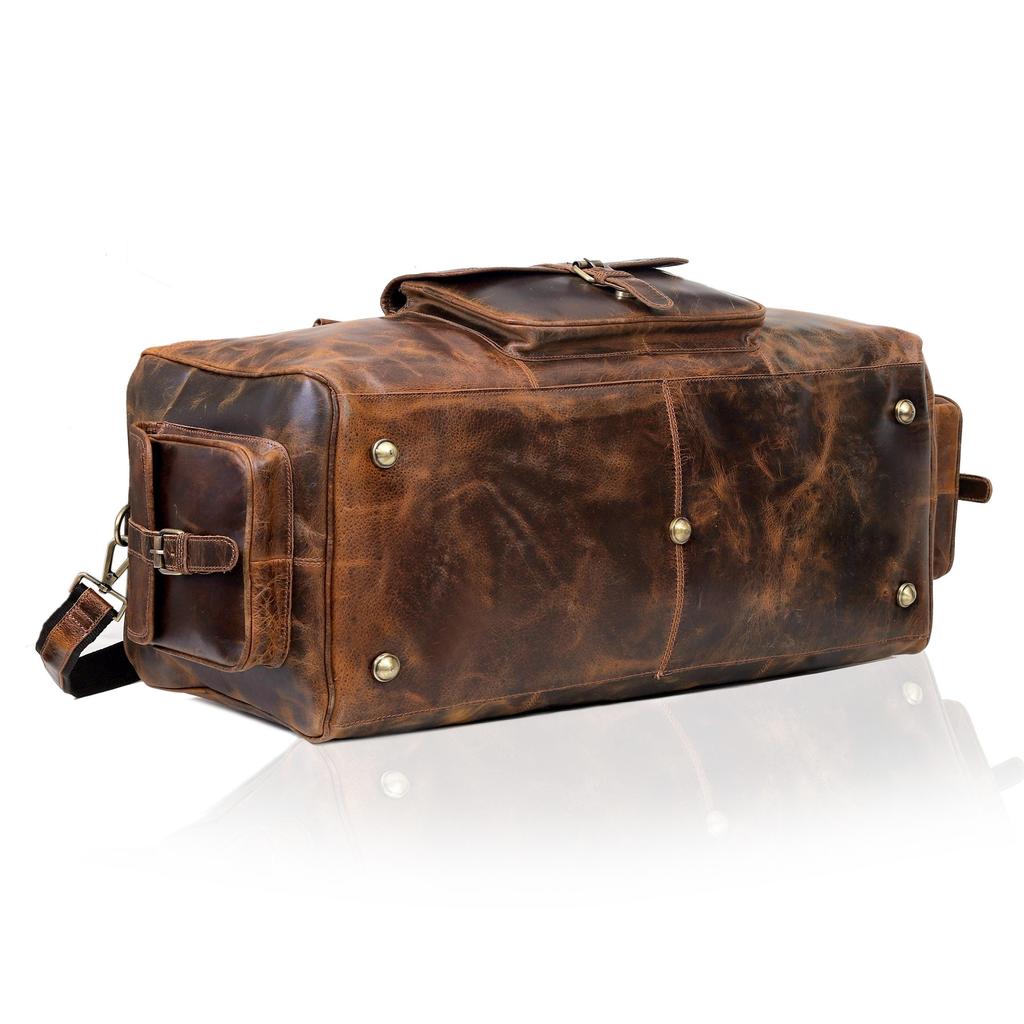 Personalized Full Grain Leather Duffle Bag: Travel Weekender Carry-on