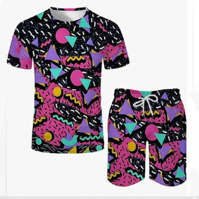 Geometry Retro 80s 90s 3D Print Men's Suits New T-Shirts Shorts 2-Piece Sets Casual Tracksuits Streetwear Oversized Man Clothing