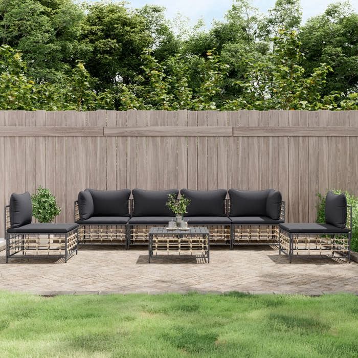 VidaXL Salon de Jardin 7 pcs avec Coussins, Mobiliers de Patio avec Dossier, Ensemble de Canapés, Meubles de Terrasse 3186723