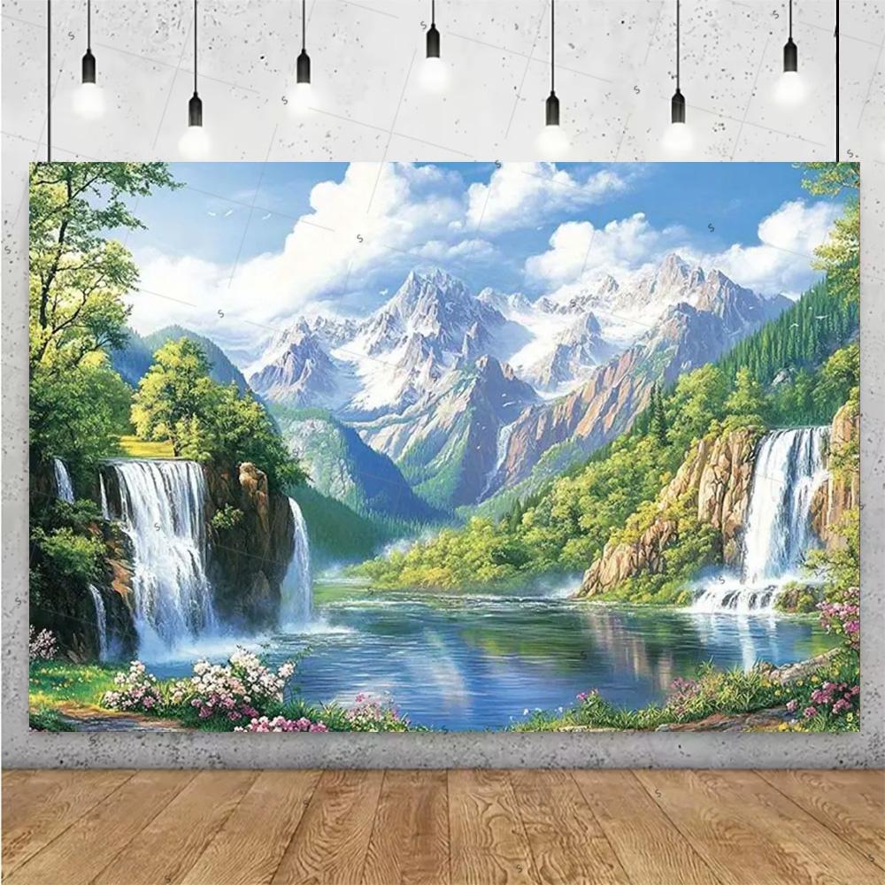 Forest Waterfall Wonderland Backdrop Supplies Rainforest Natural Scenery Background Banner Wall Party Decor Photography Props