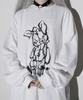 WEGO Whinny Rebellious Dark Rabbit Big Pullover Long Sleeve Size White Top, T-Shirt, Cute, Girly, Subculture, Women's, F,