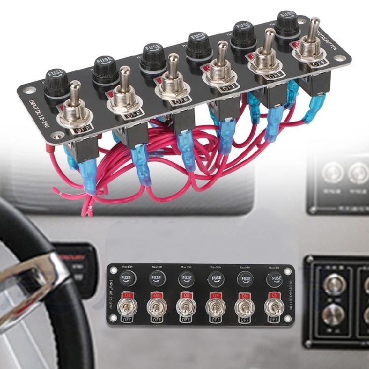 12V 24V 6 Gang Rockers Switch Panel With 10A Fuses On Off Toggle Buttons Yacht