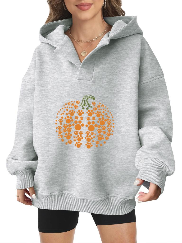 2025 real pumpkin autumn and winter Halloween velvet hooded sweater female American trendy cartoon printing thickened