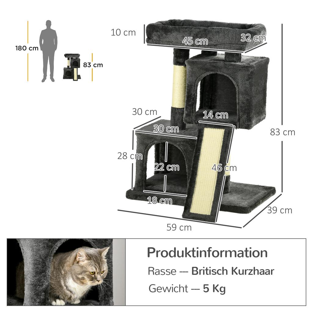 Cat Tree 83 Cm Small Cat Scratching Post with Sisal Posts, Cat Scratching Post, Cat Climbing Tree, Cat Tree, Cat Furniture Play Tree for Small Cats