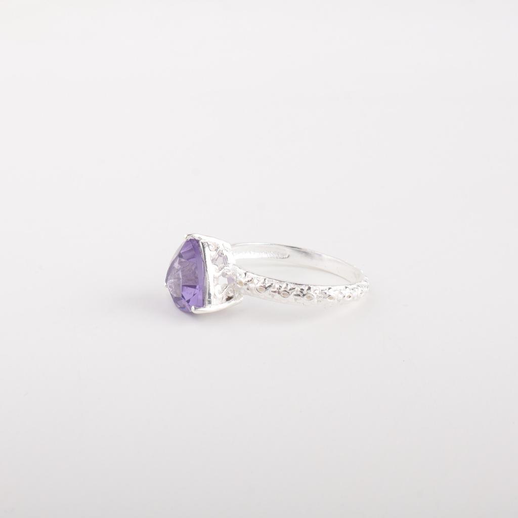 Iolite Gemstone 925 Solid Silver Jewelry Handmade Prong Set Trunnion Cut Ring CZR-10-12