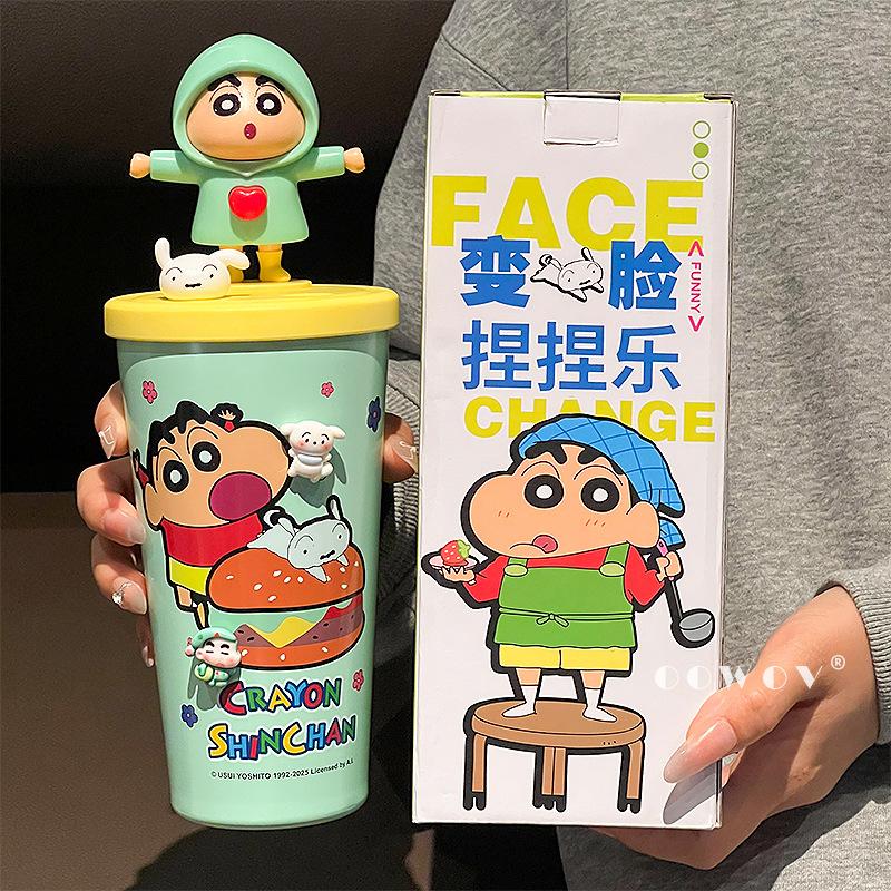 Crayon Xiaoxin joint stainless steel thermos cup new desktop straw water cup coffee cup birthday gift girl