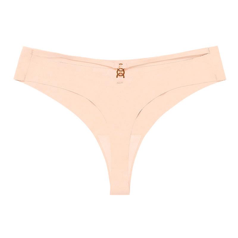 

European and American sexy T-pants, women s large size one-piece ice silk seamless metal ring fitness yoga sports thong S