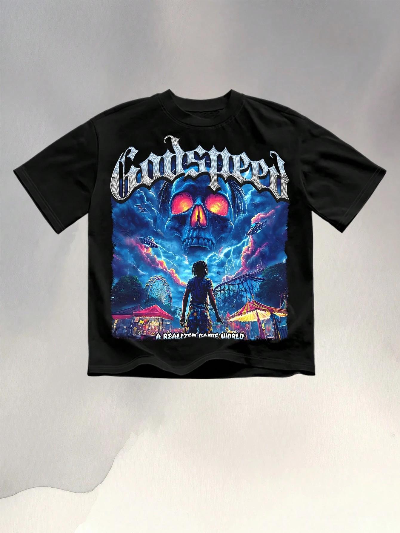 Unisex Clothe Carnival of The Skull Print Pattern Cotton TShirt Godspeed Into The Skull Unisex Breathable Harajuku COTTON Vintage M