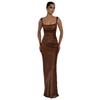 European and American style sexy folds high-end new dress showing thin suspenders temperament banquet evening dress long