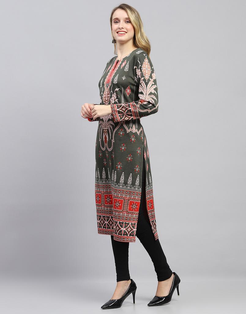 MONTE CARLO Womens Self Design Round Neck Wool Blend Kurti