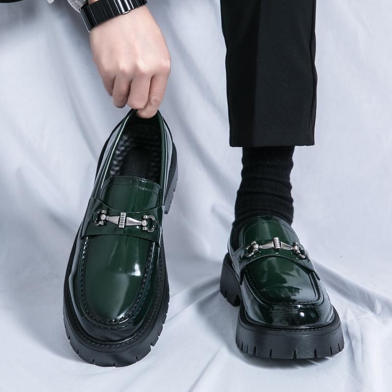 Men's British Style Formal Leather Slip-on Loafers - Thick Sole, Height Increasing, Big Toe Casual Shoes