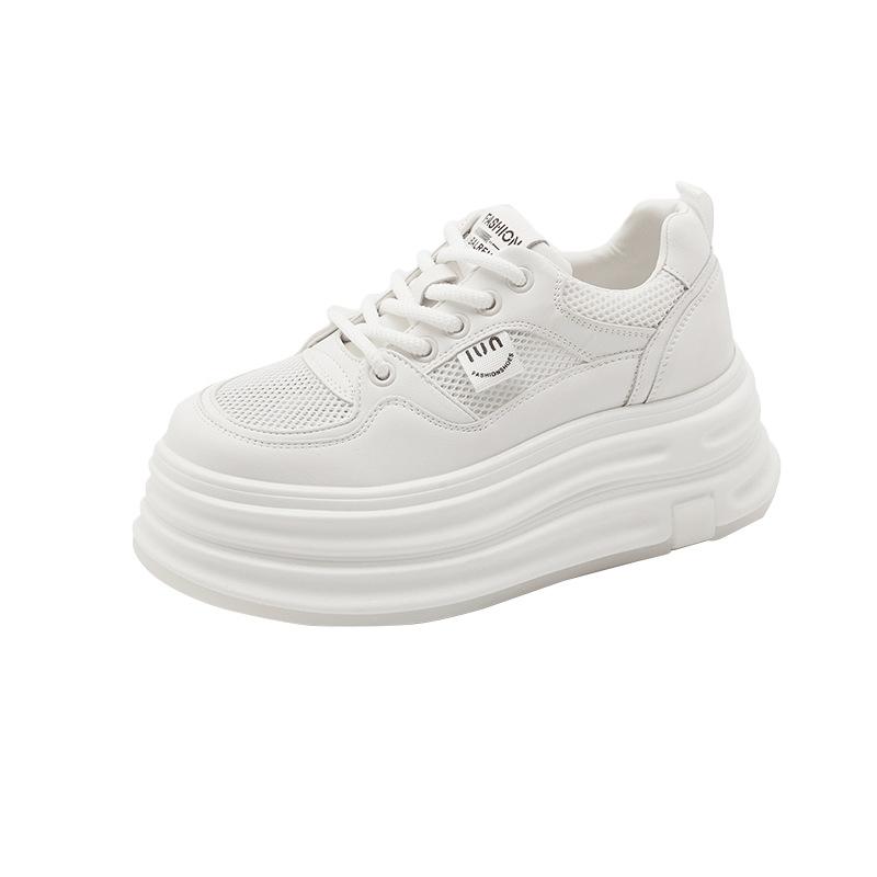 New thick-soled leather little white shoes women's mesh single shoes sports shoes women's inner height-increasing casual board shoes