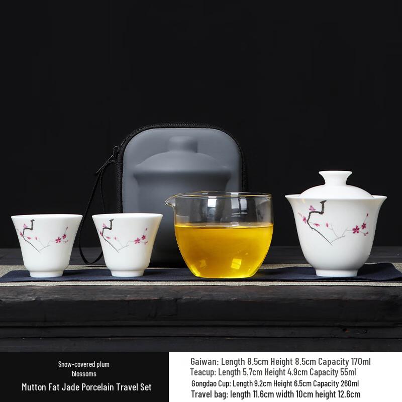 

Shangqi Mutton Fat Jade Porcelain Portable Gaiwan Travel Tea Set
