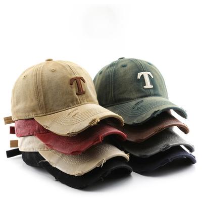 Hat Female Autumn and Winter Washed Retro Letter Ripped Cap Outdoor Men Travel Street Sunscreen Baseball Cap