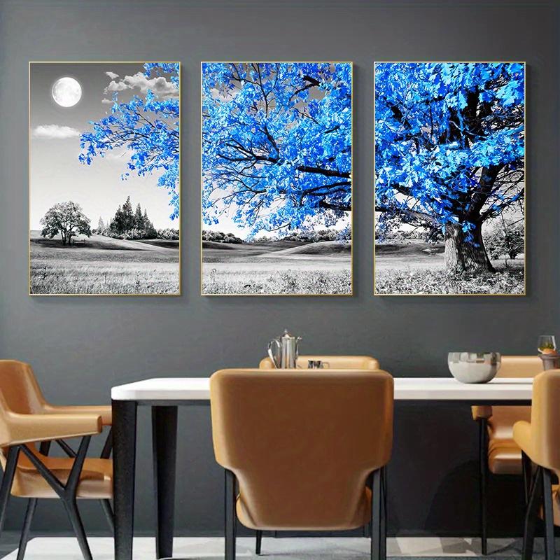 3PCS Blue Tree in The Gray Landscape Poster Nordic Wall Art Canvas Painting for Living Room Poster and Prints Frameless Pictures