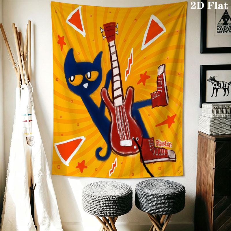 Pete Cat Joy Wall Hanging Printed Fabric Blanket Decorative Tapestries for Bedroom Living Room Home Decor
