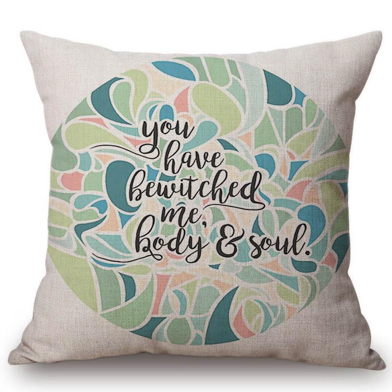 18" Square Floral Jane Austen Quotation Letter Print Sofa Throw Pillow Cover Case Cotton Linen Nordic Masterpiece Cushion Cover