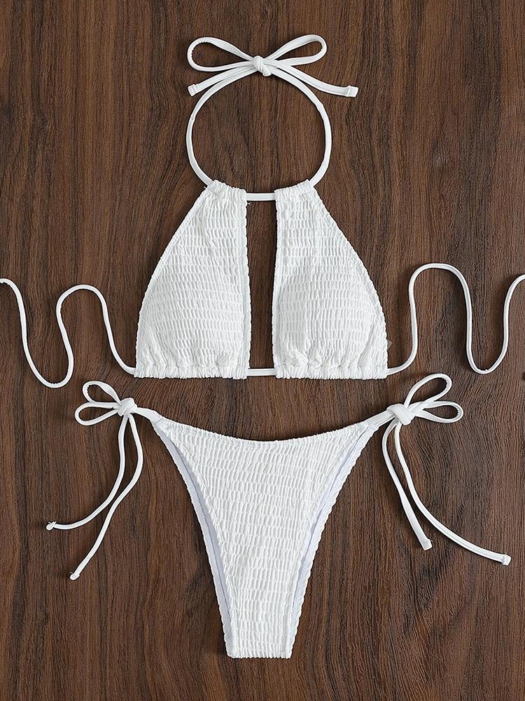 2025 Bikini con Scollo all'americana e Laccetti Laterali a Rete Affumicata Costume da Bagno Donna Due Pezzi Bikini Set Costume da Bagno Abbigliamento da Spiaggia