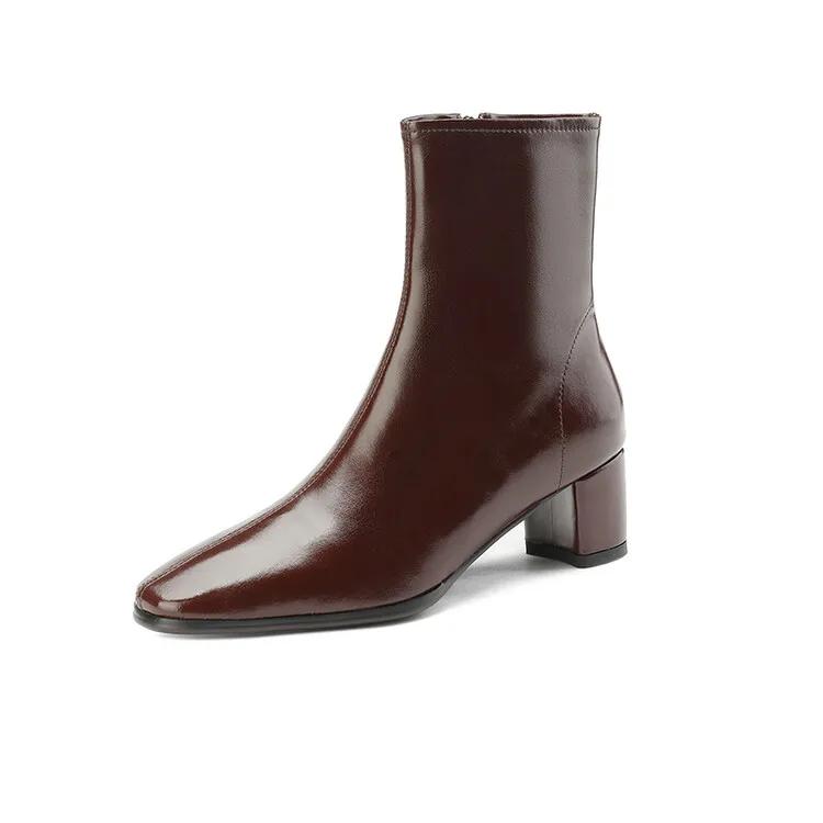 Mode 2025 Nouvel Automne Cuir Fendu Bottes pour Femmes Bottes à Bout Carré pour Femmes Bottes d'Hiver Femmes Bottes de Chevalier Concises Bottines Noires