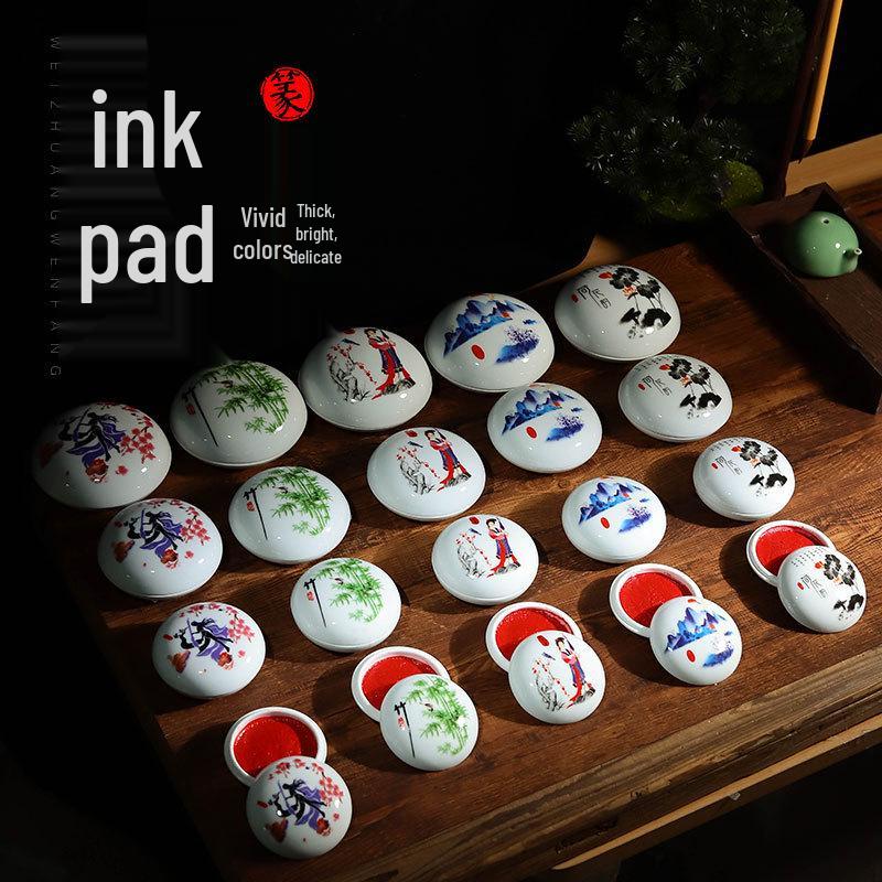 Vermilion Calligraphy Ink Pad - Seal Carving & Chinese Painting, 90g Ceramic Box