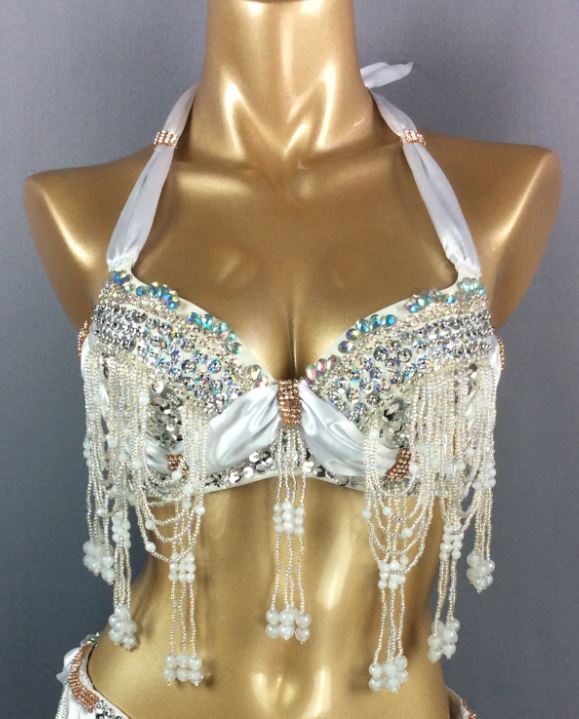 Women Beading Sequins Samba Carnival Belly Dancing Bra Top for Halloween Dance EDC Rave Outfit Night Party Stage Performance