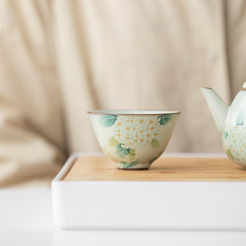 Ru Kiln Hydrangea Čajový šálek Mistrovský šálek Osobní Jednoduchý šálek Keramický Kung Fu Malé čajové šálky