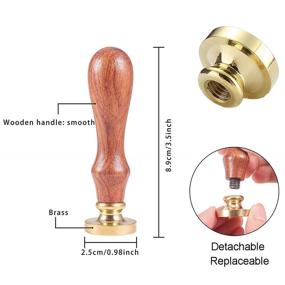 1pc Wax Seal Stamp Set Sealing Wax Stamp Solid Brass Head Wood Handle Retro Brass Stamp Kit Removable for Envelopes Invitations Gift Card Word