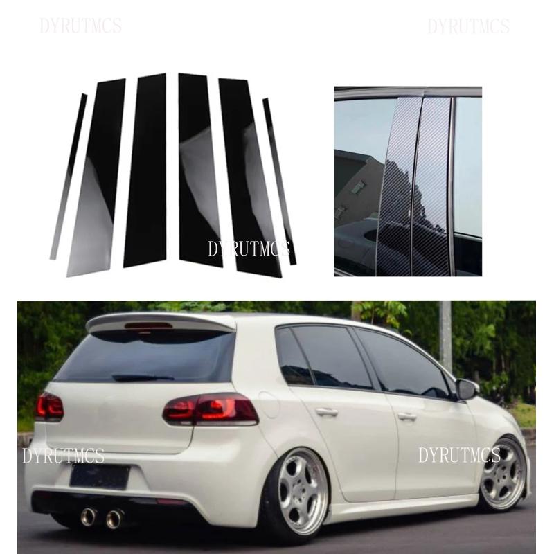 6Pcs Silver Carbon Gloss Black Pillar Posts Fit For VW Golf MK6 2009 2010 2011 2012 Door Trim Window Cover