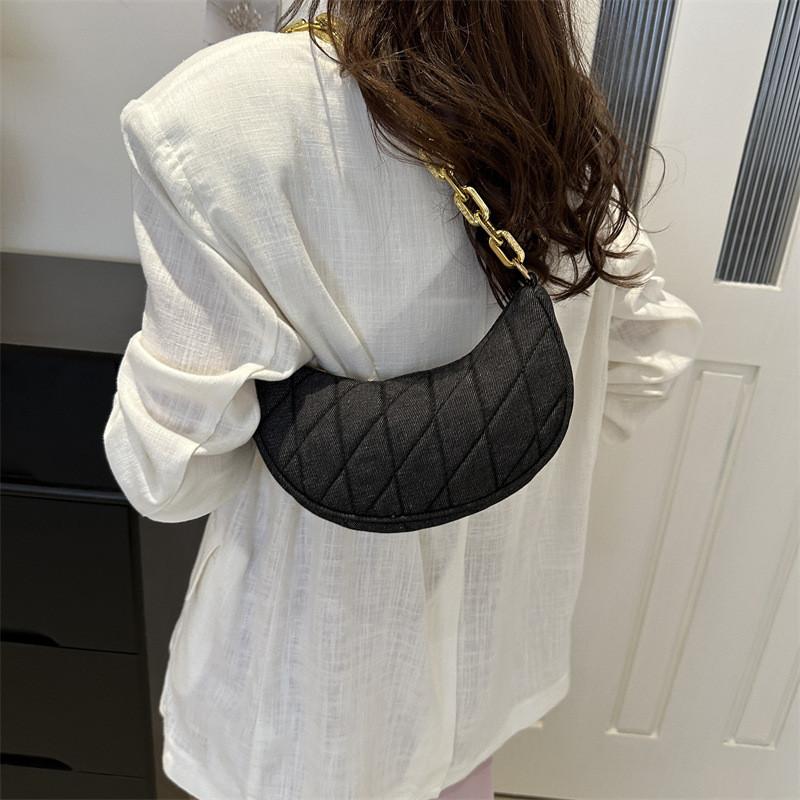 Stylish Womens Summer Chain Crossbody Bag In Black Deep Blue And Light Blue Colors