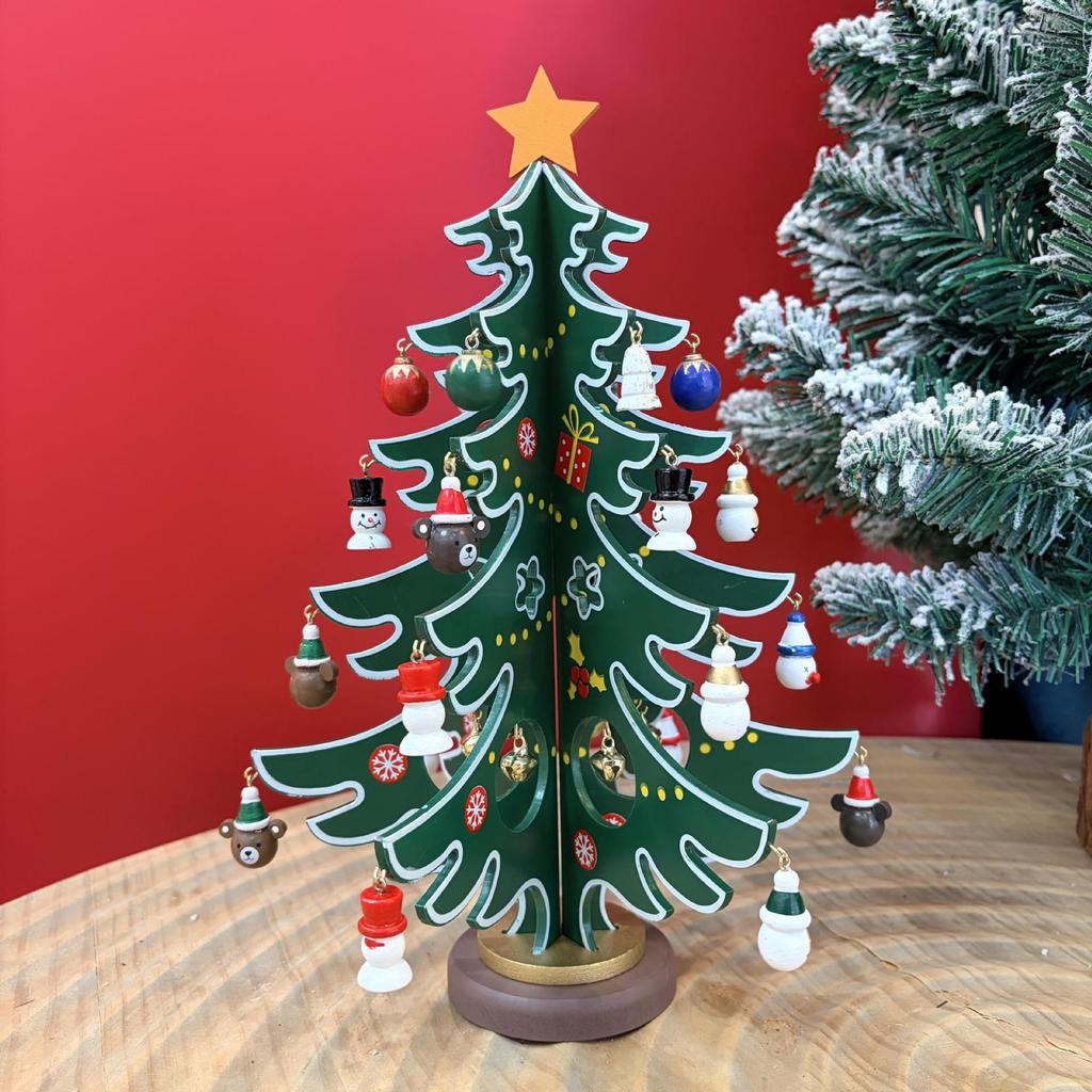 Wooden Christmas Tree Tabletop Display and Mini Figurines - Creative Gifts for Kids