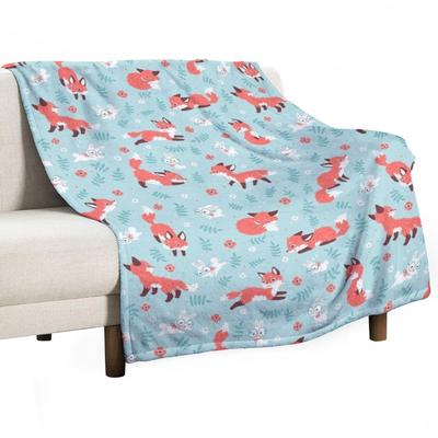 Fox and Bunny Pattern Throw Blanket Sofa Bed for Winter Wednesday Camping Blankets