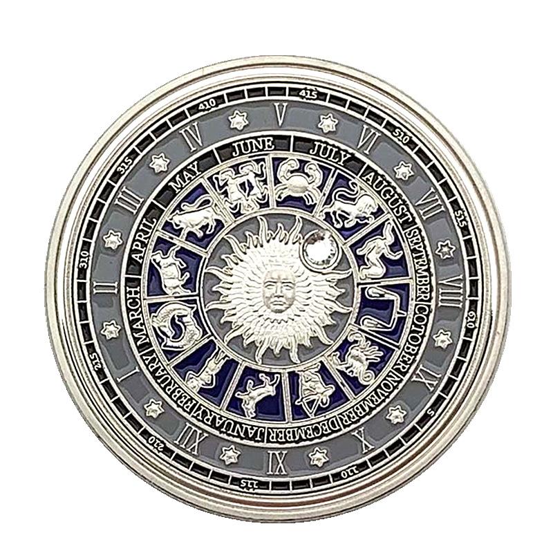European and American Zodiac Signs, Diamond Encrusted Coins, Silver Plated, Pisces Commemorative Coins, Collectibles, Tarot Love Coins, Coins