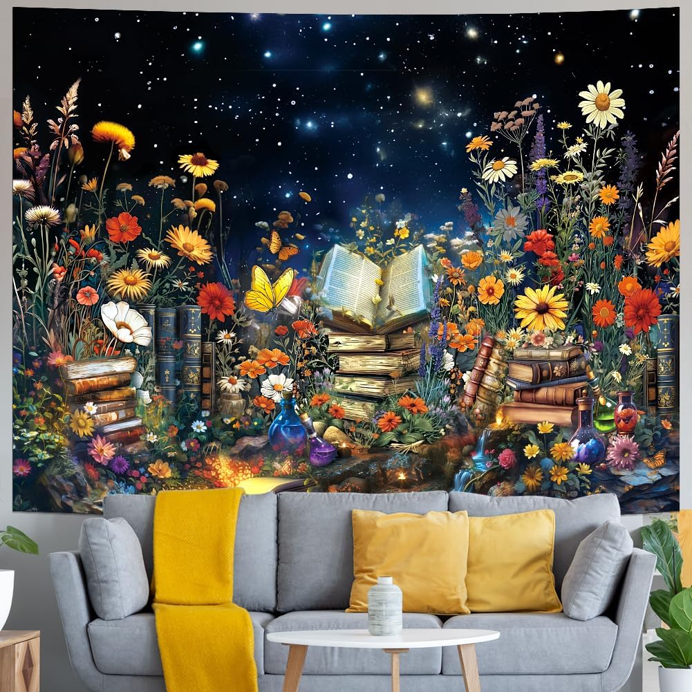 Aesthetic Floral Plant Tapestry Magical Tapestry Boho Hippie Flower Butterfly Tapestry Fantasy Landscape Psychedelic