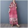 Women's V-neck Retro Long Skirt Cotton Linen Dress