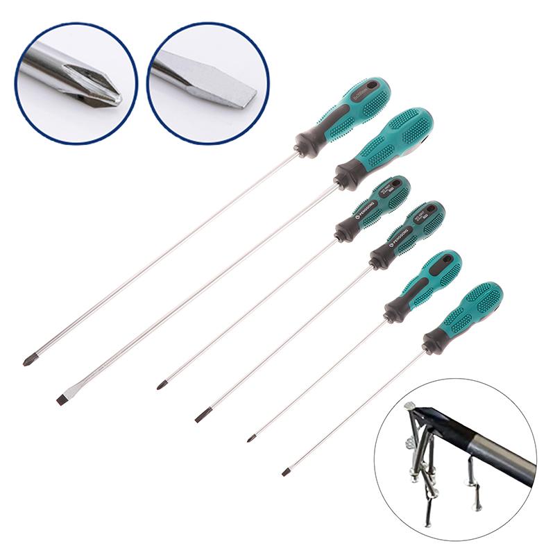 1 Piece Green Rubber Handle Magnetic Screwdriver Long Slotted Screwdriver Installation And Disassembly Repair Tool