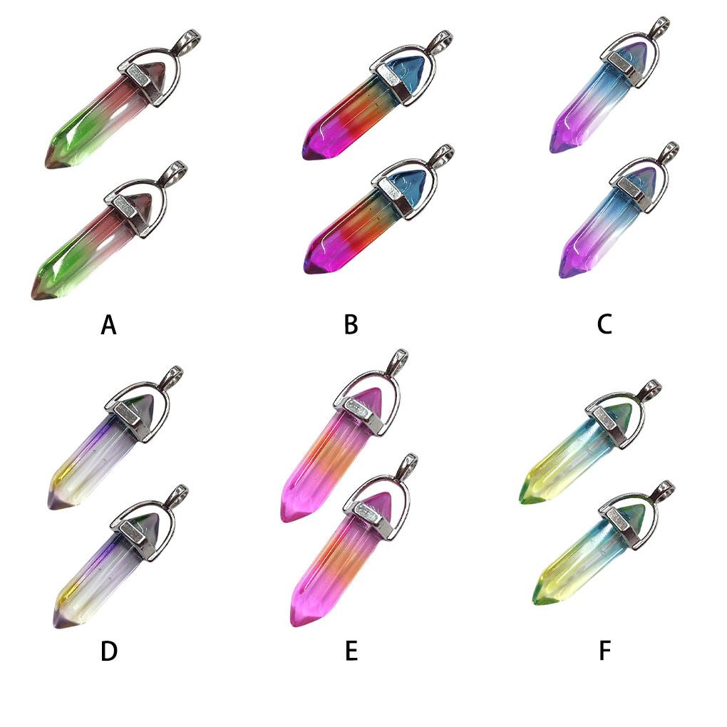 2 Pieces Crystal Pendant Pillar Shape Necklace Pendants Hanging Personalized Gradient Jewelry Finding Accessory