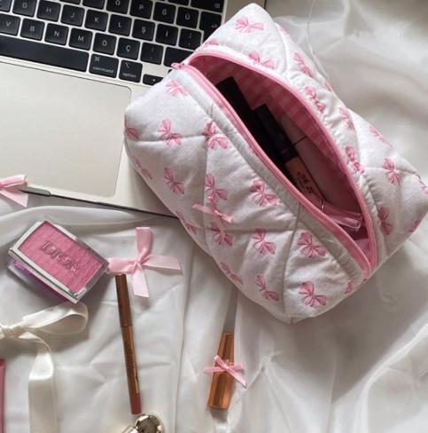 

Large Capacity Cute Bow Flower Cosmetic Bag for Women Girls Makeup Organizer Travel Toiletry Bag Zipper Lipstick Storage Bag New