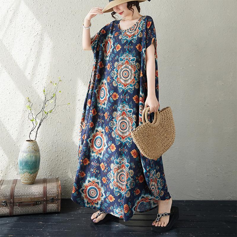 DIMANAF New 2026 Women Long Dress Plus Size Summer Beach Loose Oversize Maxi Floral Print Fashion Lady Sundress Clothing