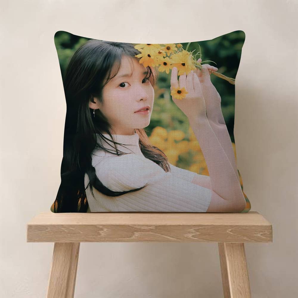 POP Korean Singer I-IU Pillow Covers Cartoon Sofa Decorative Home Double-sided Printing Short Plush Cute Cushion Cover