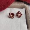 Ankela Red Fireworks Court-Style Love Heart Zirconia Stud Earrings - Wine Red Drip Glaze, Niche Luxury