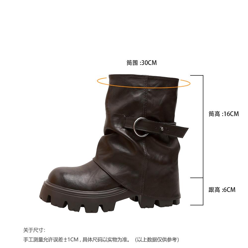 

New spot platform fashion short boots women s autumn and winter versatile pleated trouser tube boots British style medium tube Martin boots w 39