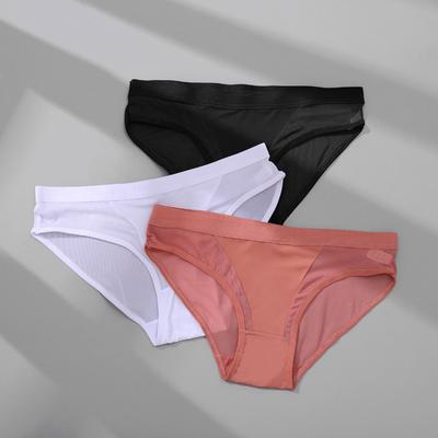 Damen Slips Niedrige Taille Mesh Einfarbig Slips Baumwolle Schritt Slips Sexy Damen Unterwäsche