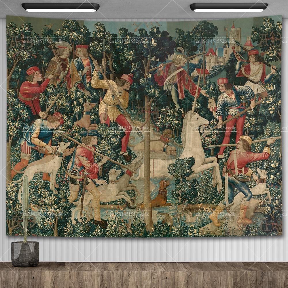 Lady And The Unicorn Tapestry Medieval Tapestry Wall Hanging Printed Home Decor Tapestries Background Room Covering For Bed