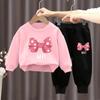 Kids Girls 2Pcs Sweatshirt Outfit Rib Trim Sweatshirt and Jogger Pants Casual Suit