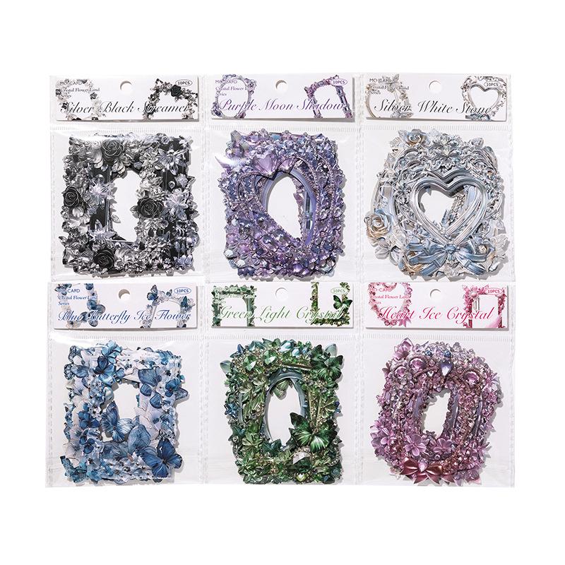 Momo Crystal Flower Border Collage Card: Retro European Journal Decoration Material