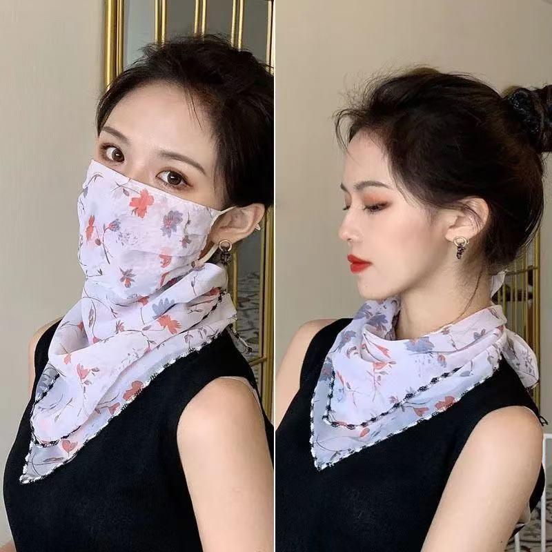 1Pcs Adjustable Protection Face Chiffon Print Mask Women Sun Protection Floral Scarf Ice Silk Neck Protector Bandana