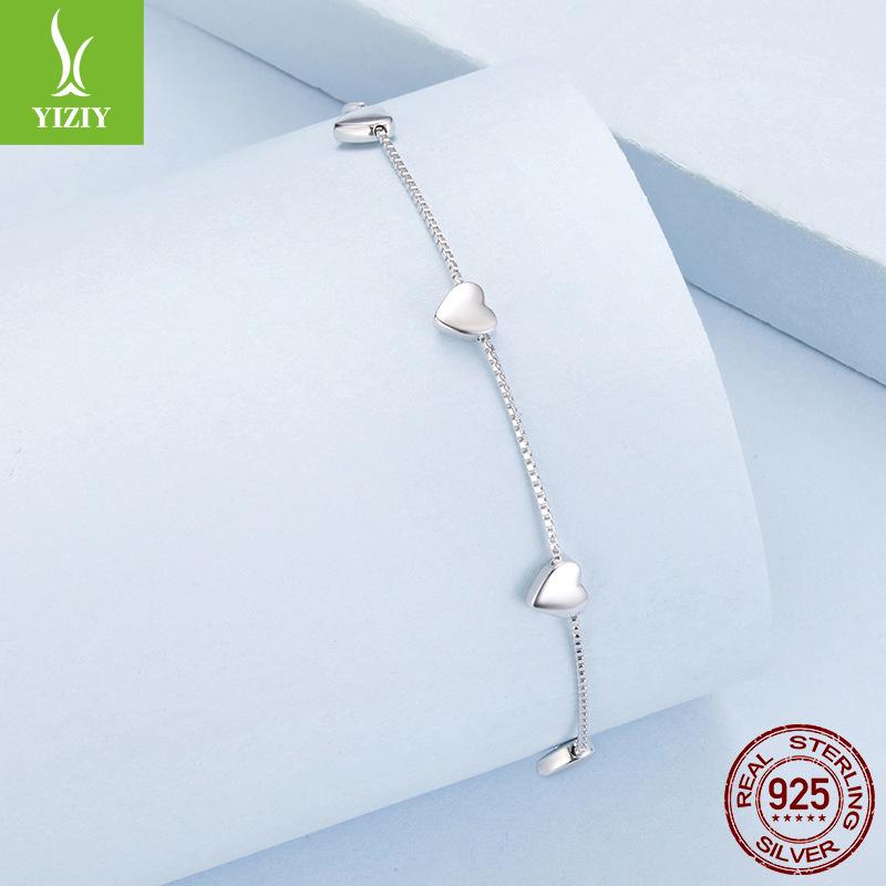 Simple Love Whole Body Silver Bracelet, Sweet Girl Heart S925 Sterling Silver Heart Bracelet Jewelry