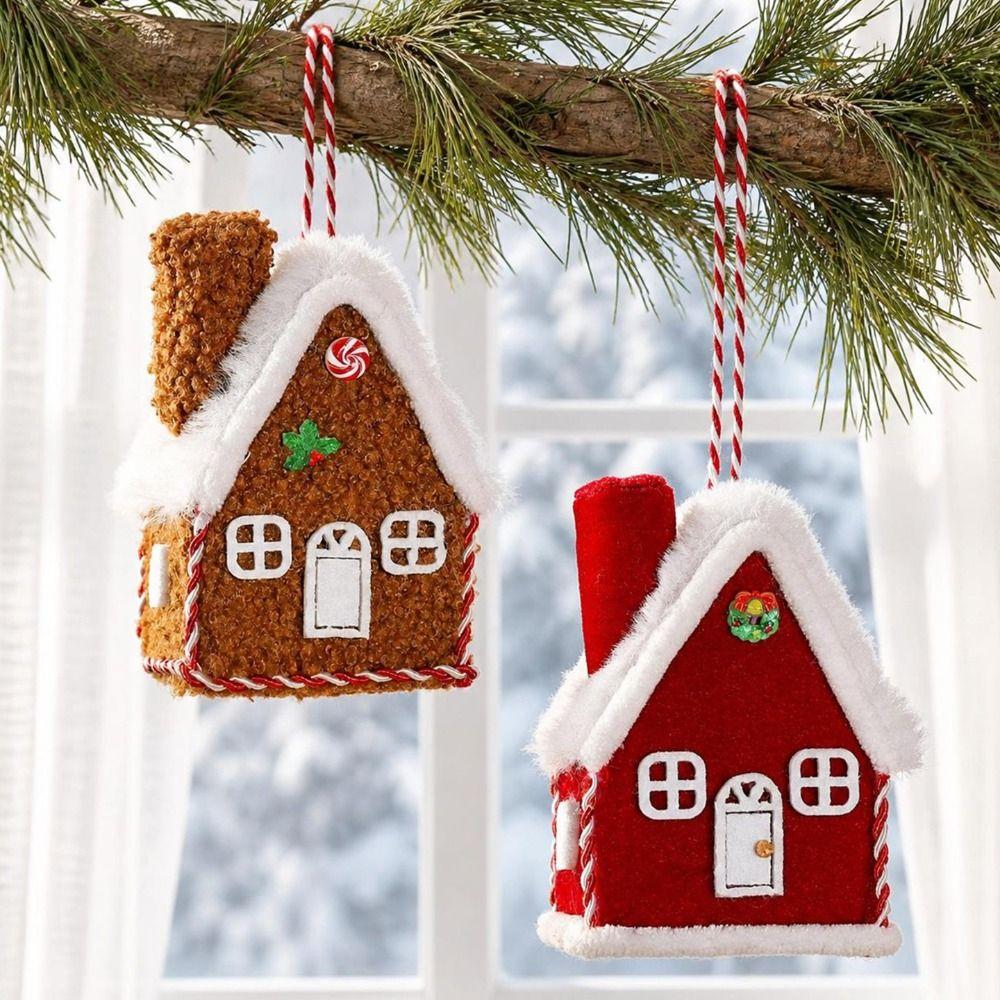 Velvet Texture Christmas House Pendant Plush Fabric Christmas Scene Prop For Home Decoration